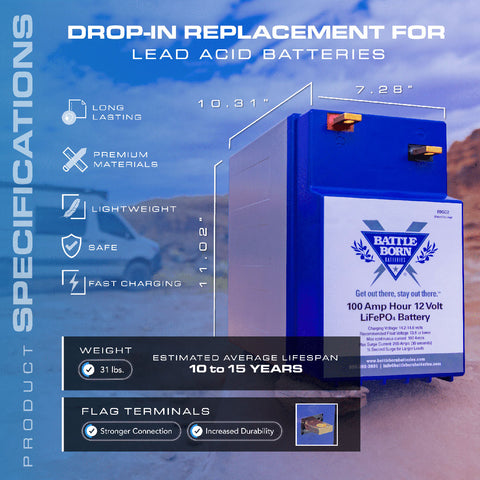 Battle Born BBGC2H 100Ah 12V Lithium LiFePO4 Heated Deep Cycle Battery Battle Born BBGC2H 100Ah 12V Lithium LiFePO4 Heated Deep Cycle Battery