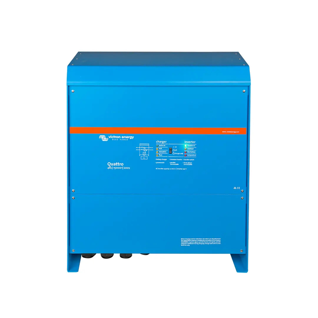 Victron Quattro 48/15000/200-100/100 277V inverter/charger (QUA483150100) – 15kVA pure sine wave inverter with dual AC inputs, PowerAssist, and remote monitoring
