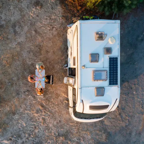 Family enjoying off-grid camping with RV solar panels in Canada – powered by CDN Solar RV kits