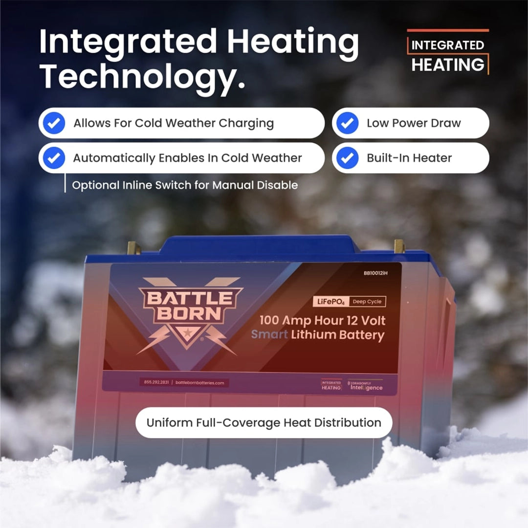 Battle Born Smart Lithium Battery with Integrated Heating Technology for cold weather charging