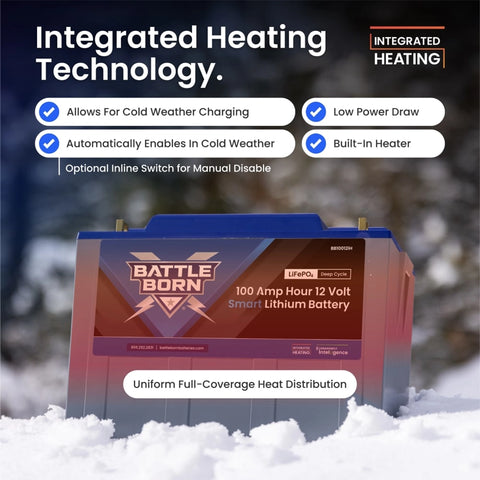 Battle Born Smart Lithium Battery with Integrated Heating Technology for cold weather charging