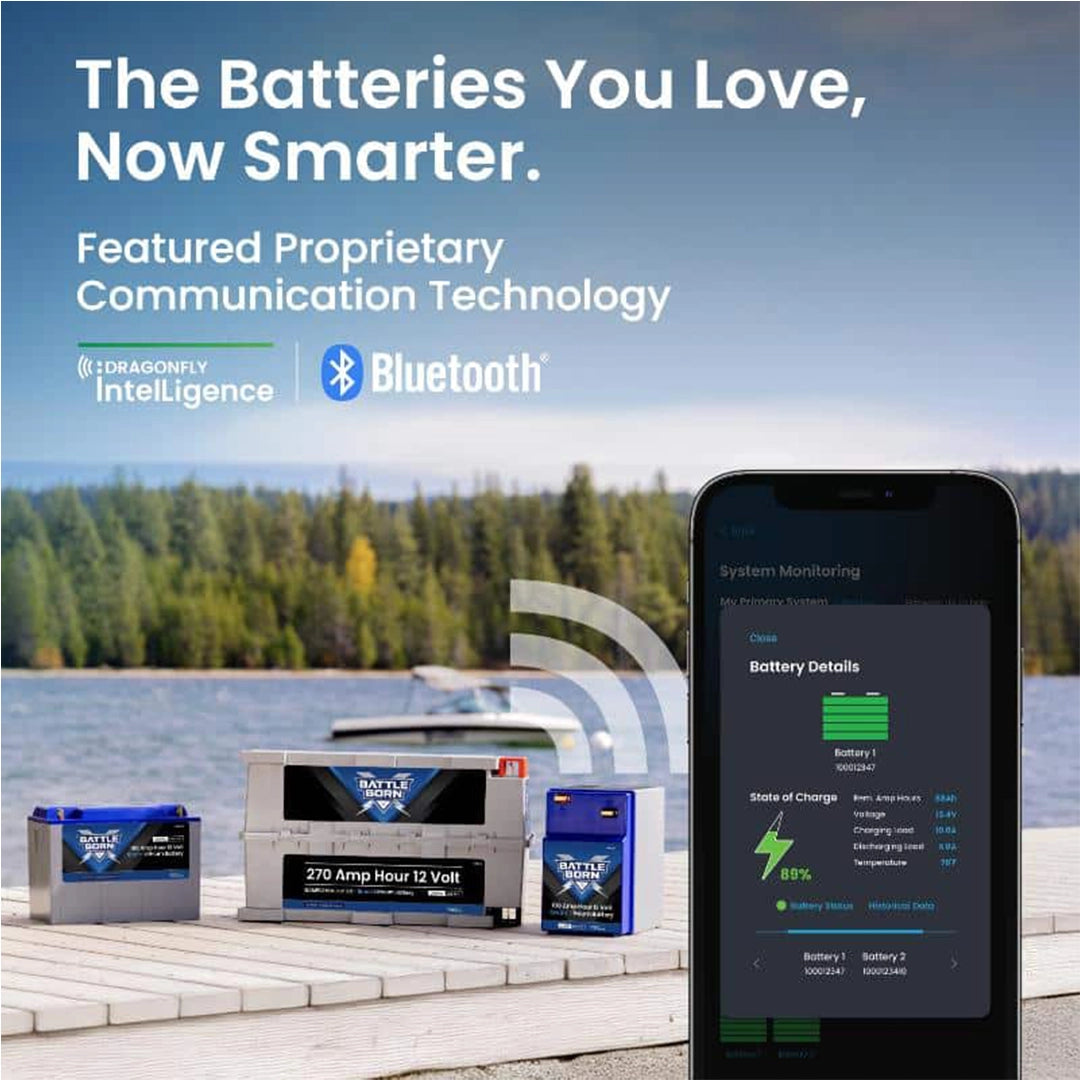 Battle Born BBGC2iH 100Ah 12V Smart Lithium Battery with Bluetooth and Dragonfly Intelligence, ideal for RVs, boats, and off-grid systems