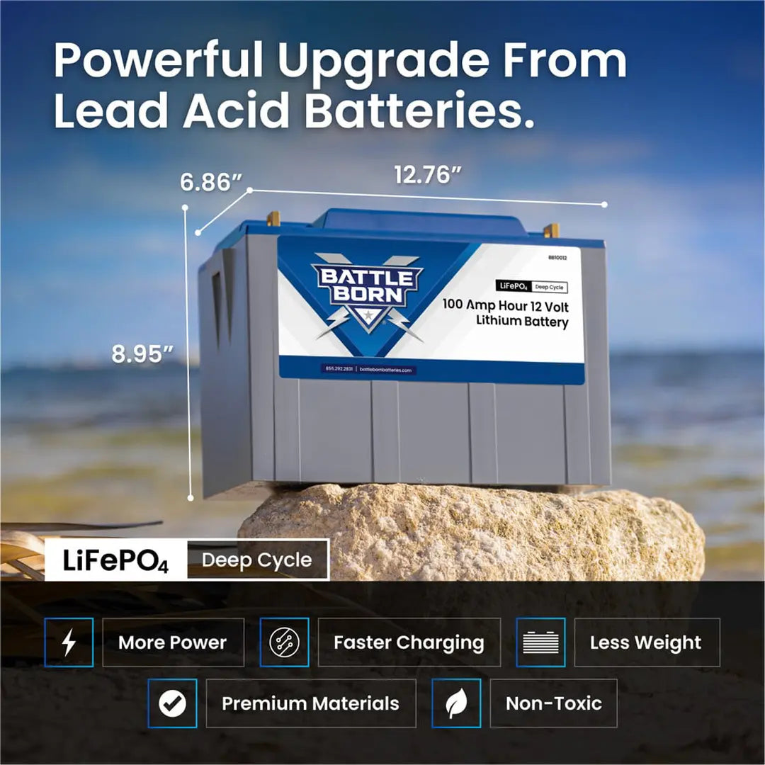 Battle Born BB10012H 12V 100Ah LiFePO4 Deep Cycle Battery – More Power, Faster Charging, Less Weight, Non-Toxic Design