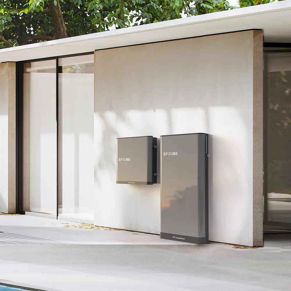 EP Cube hybrid inverter and battery storage system installed on residential home exterior