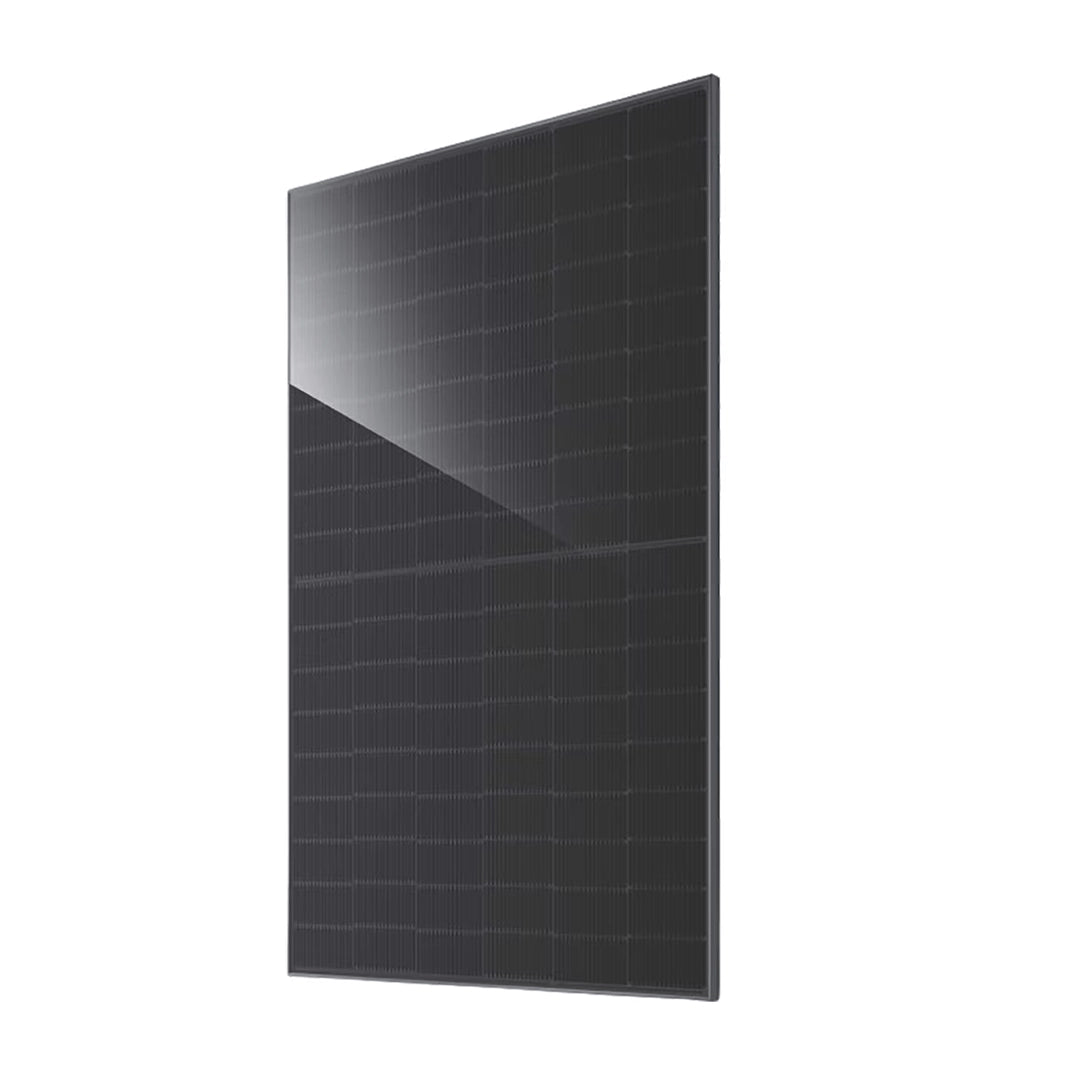 Front and rear view of JA Solar JAM54D41-445/LB 445W Bifacial N-Type TOPCon Solar Panel for residential, commercial, or off-grid installations