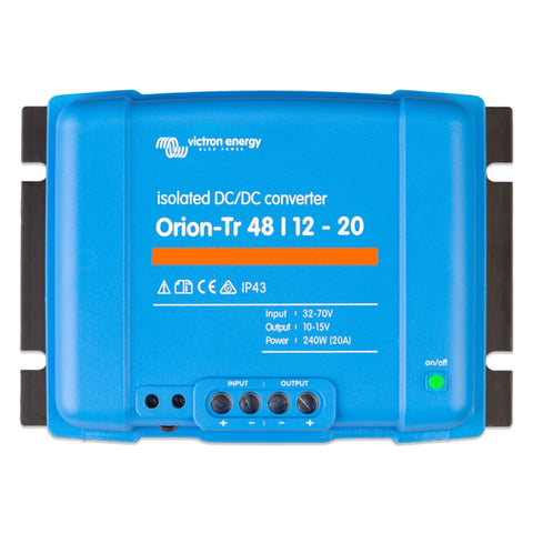 Victron Energy Orion-Tr 48V to 12V 20A DC-DC Converter, isolated model with Bluetooth connectivity and engine shutdown detection