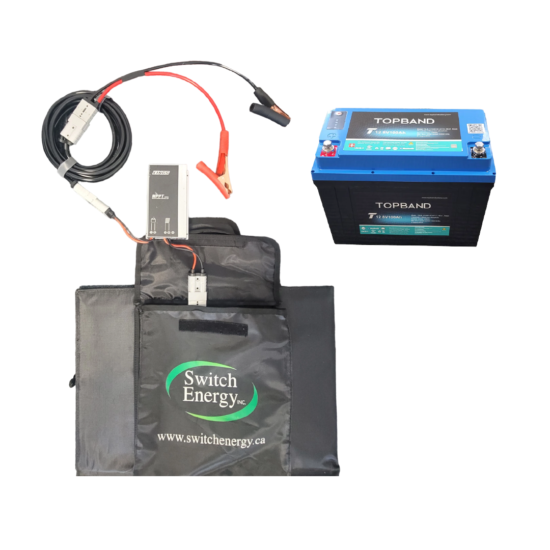 Power Bundle: Top Band LiFePO4 12.8V 100Ah Lithium Battery and Folding Solar Blanket Kit 200W MPPT