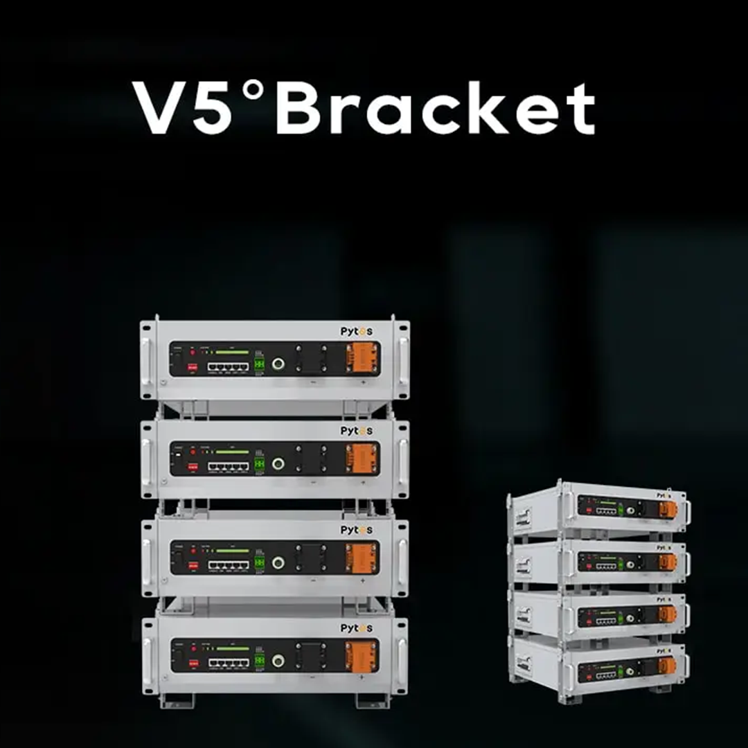 Galvanized steel brackets supporting 6 Pytes V5 batteries per stack