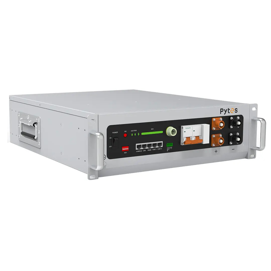 The Pytes V5 Plus is a 5.12kWh rack-mount LiFePO₄ battery designed for residential solar and backup power. Scalable, long-life, and compatible with leading hybrid and off-grid inverters