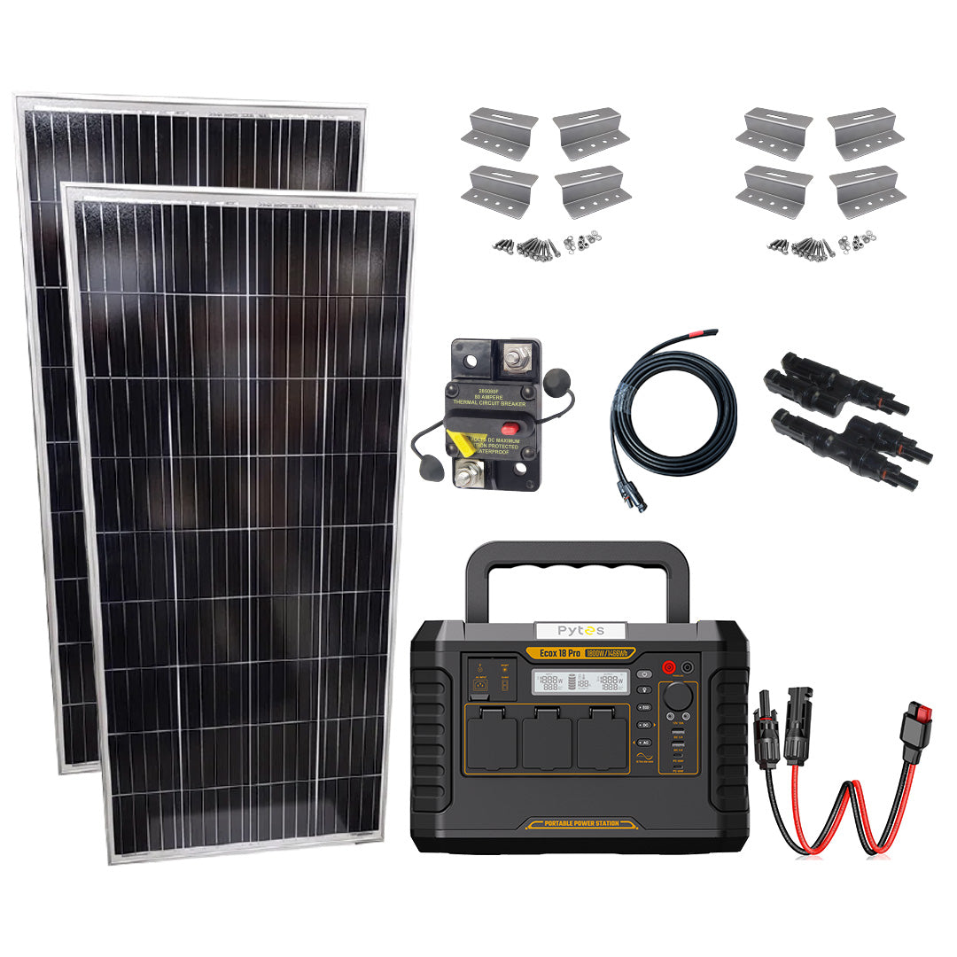 RV Solar Kit with 460W solar panels and Pytes EcoX 18 Pro portable power station, ideal for off-grid RVs, boats, and remote power needs