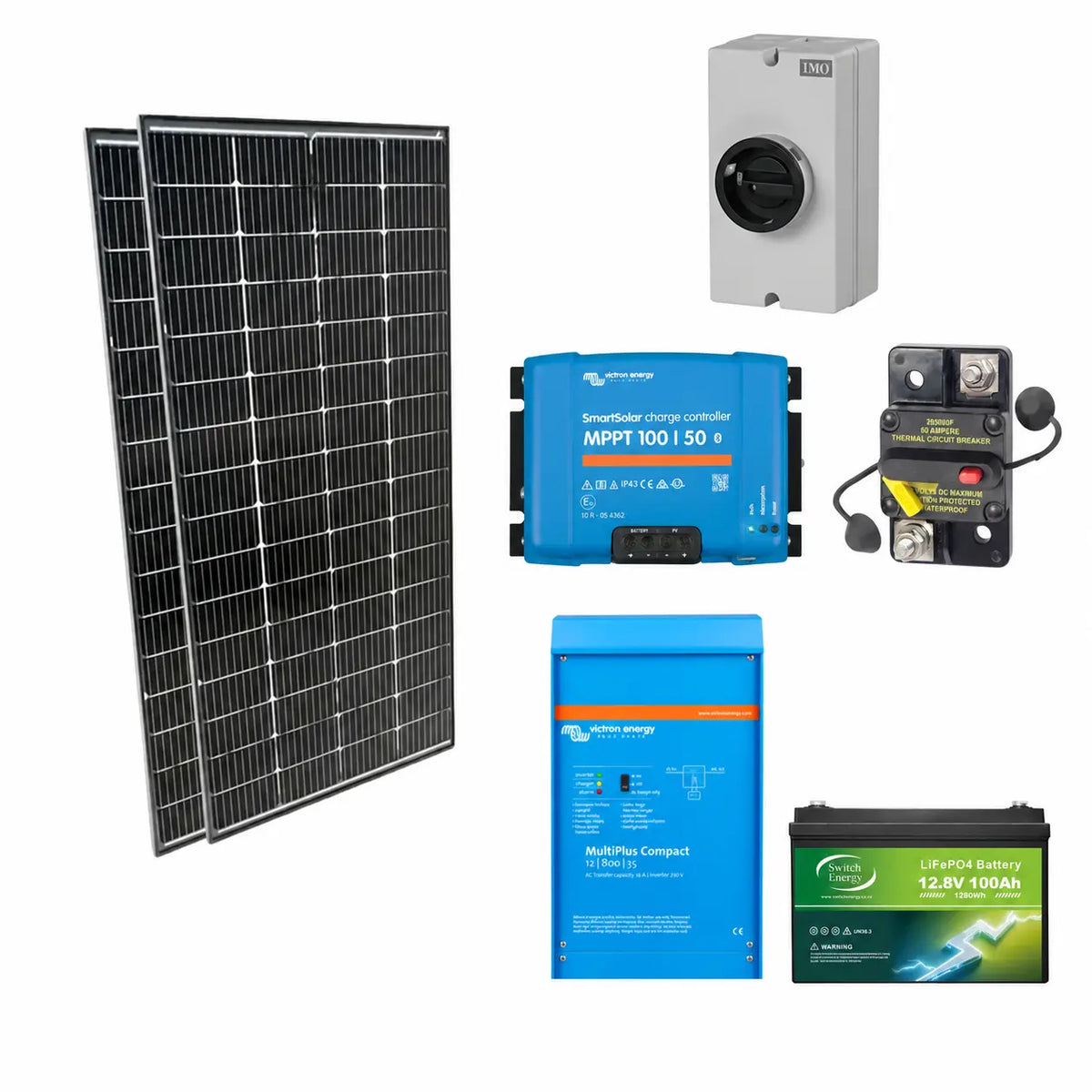RV Complete Power Kit for Small Loads – 440W Solar, 100Ah Li-ion Battery & Victron MultiPlus 12/800/35 Inverter/Charger