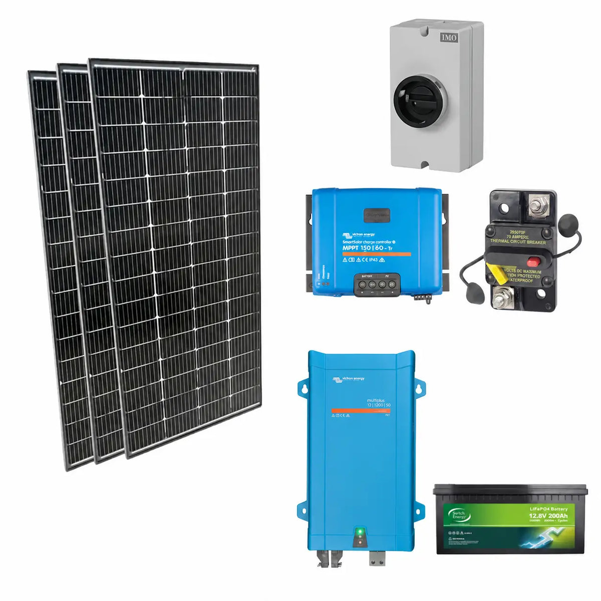 RV Complete Power Kit for Medium Loads – 660W Solar, 200Ah Li-ion Battery & Victron MultiPlus 12/1200/50 Inverter/Charger