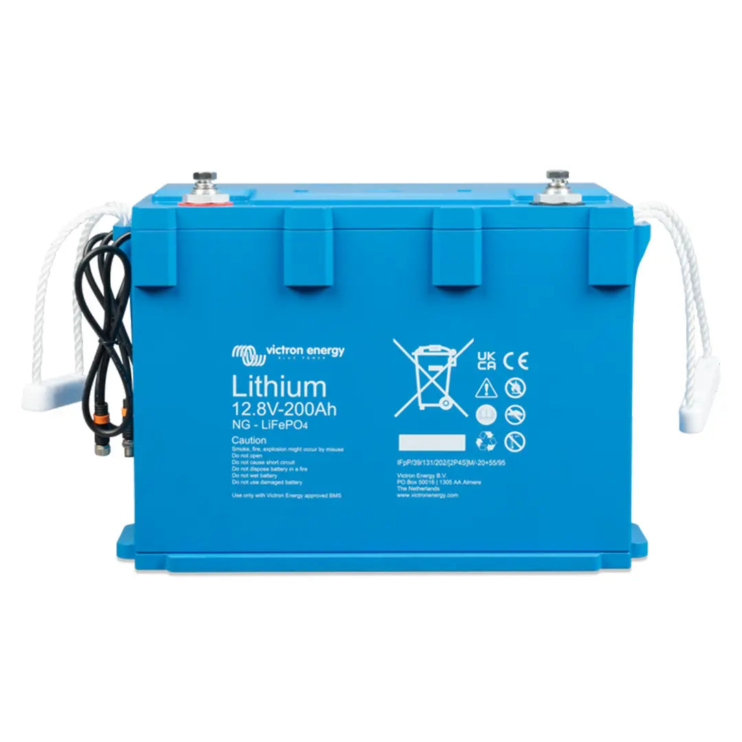 Front angle of Victron 12.8V 200Ah NG LiFePO4 battery