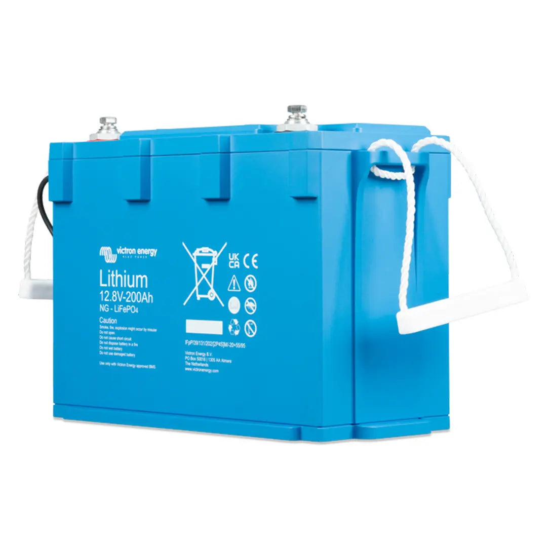 Left side of Victron Energy 12.8V 200Ah NG battery