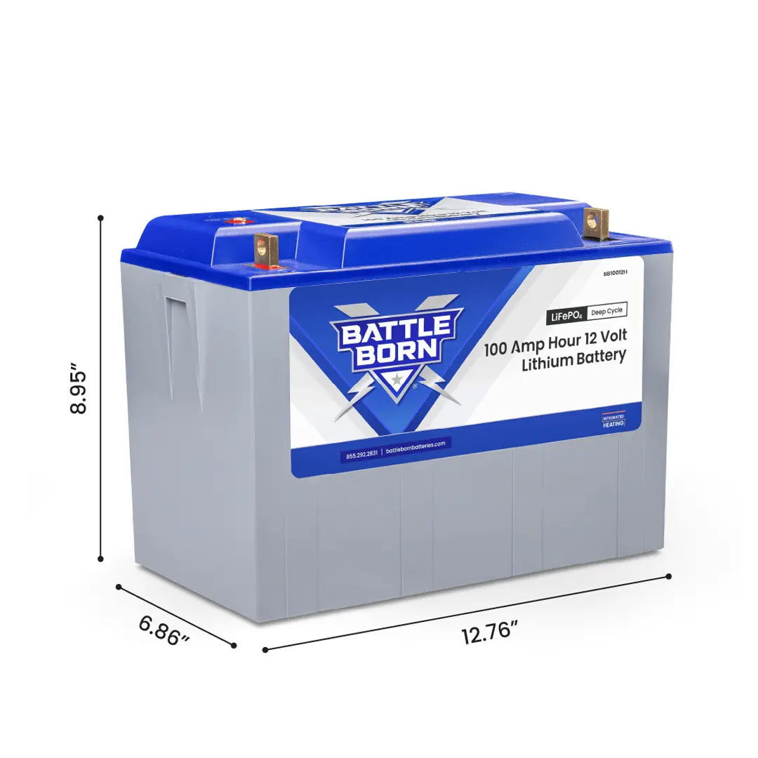 Battle Born BB10012H 12V 100Ah LiFePO4 Deep Cycle Battery with Dimensions 12.76 x 6.86 x 8.95 inches