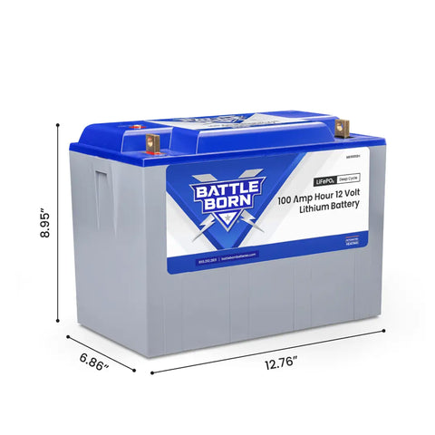Battle Born BB10012H 12V 100Ah LiFePO4 Deep Cycle Battery with Dimensions 12.76 x 6.86 x 8.95 inches