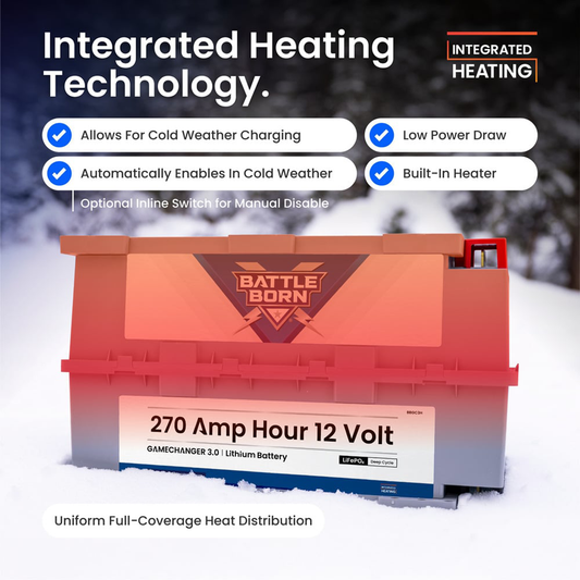 Battle Born BBGC3H 270Ah Heated LiFePO4 Battery with integrated heating technology for cold weather charging and built-in heater – uniform full-coverage heat distribution