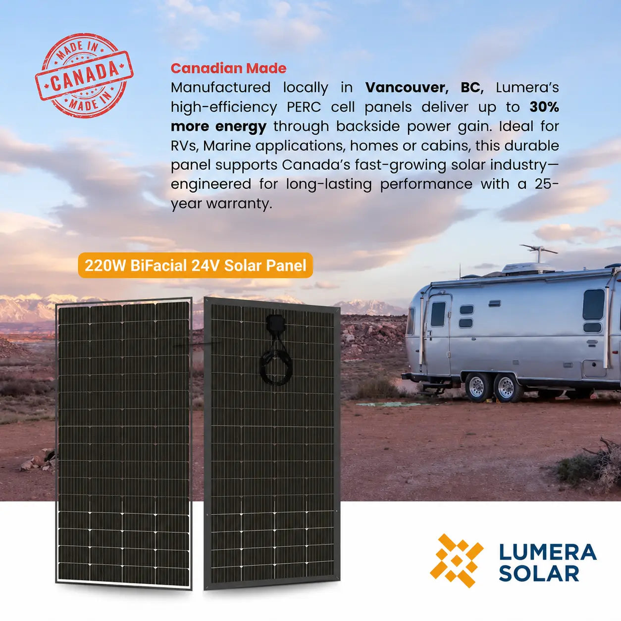 canadian lumera solar panel 220w 24v