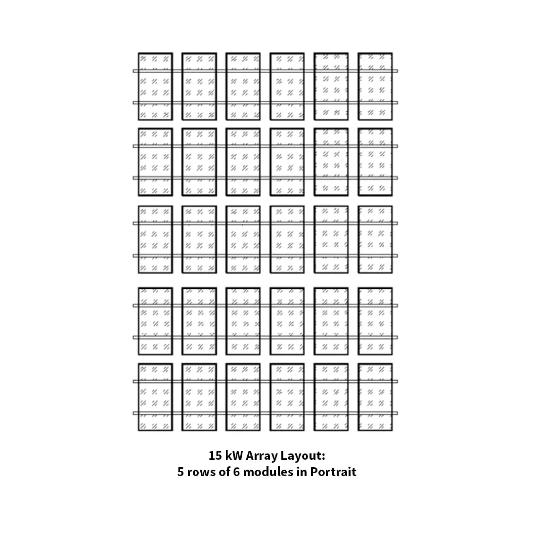 15 kW Array Layout with 5 rows of 6 modules in portrait orientation