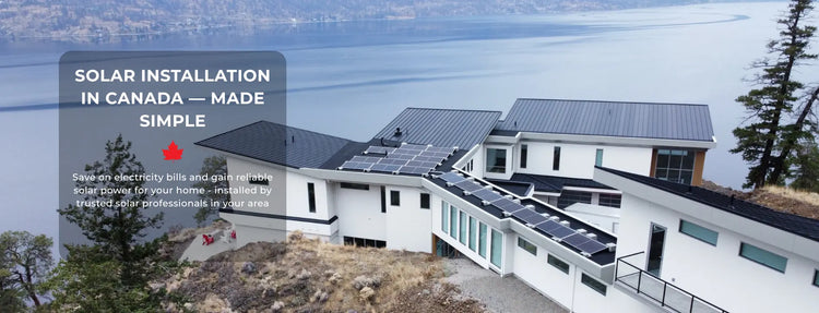 canada solar installation House with solar panels on the roof against a mountainous landscape.