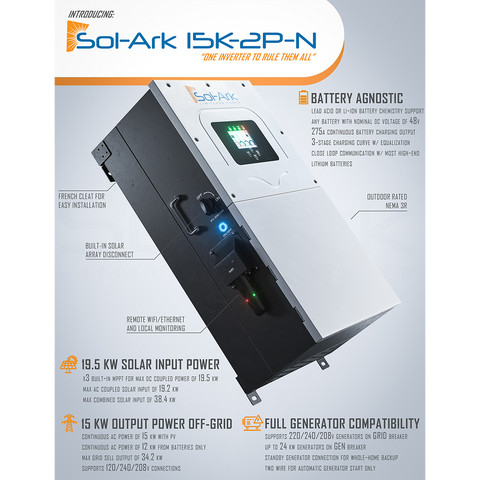Sol-Ark 15K-2P-N Hybrid Inverter 120/240V