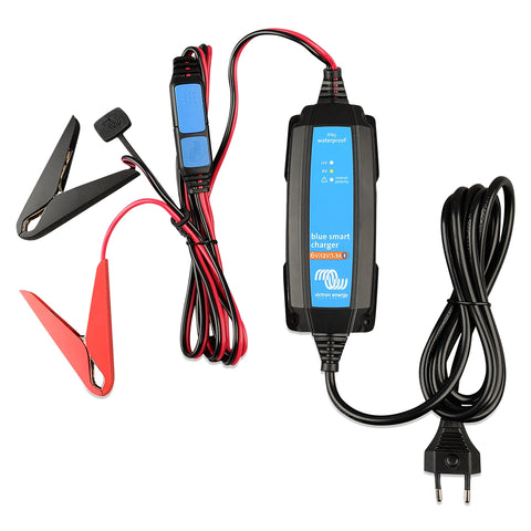 Victron Blue Smart IP65 Charger 6V/12V 1.1A – Smart waterproof battery charger with Bluetooth connectivity cables
